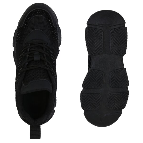 Stiefelparadies Damen Plateau Sneaker in Schwarz 50% Rabatt mit kostenlosem Versand