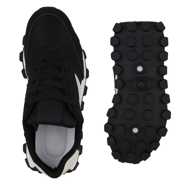 Stiefelparadies Damen Plateau Sneaker in Schwarz Clearance-Verkauf