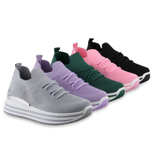 Stiefelparadies Damen Plateau Sneaker in Schwarz Kostenloser Versand international