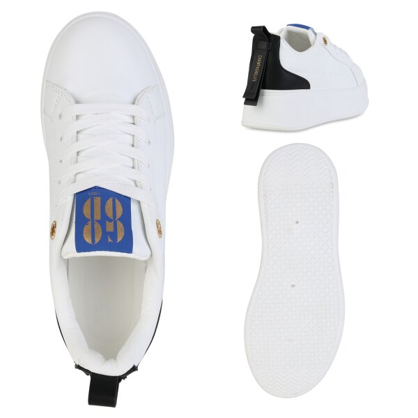 Stiefelparadies Damen Plateau Sneaker in Weiss Begrenzt auf 3 Tage