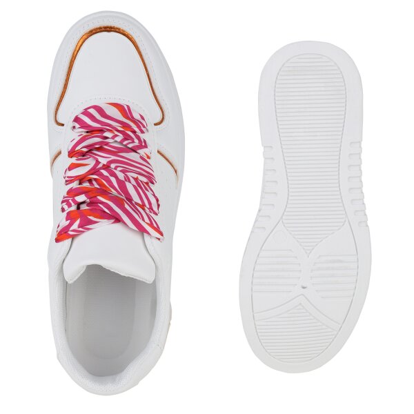 Stiefelparadies Damen Plateau Sneaker in Weiss Orange Metallic Black Friday Preise