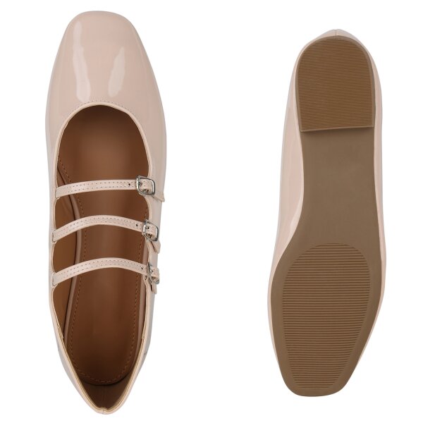 Stiefelparadies Damen Riemchenballerinas in Beige Lack Rabatte dieses Monats