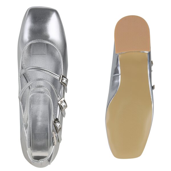 Stiefelparadies Damen Riemchenballerinas in Silber 2025