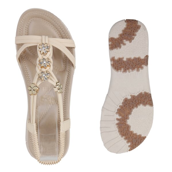 Stiefelparadies Damen Riemchensandalen in Beige Online