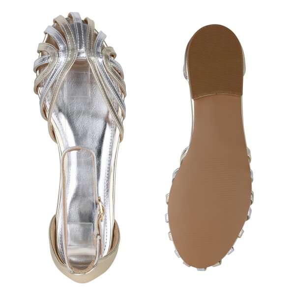 Stiefelparadies Damen Riemchensandalen in Gold Silber Hotsell