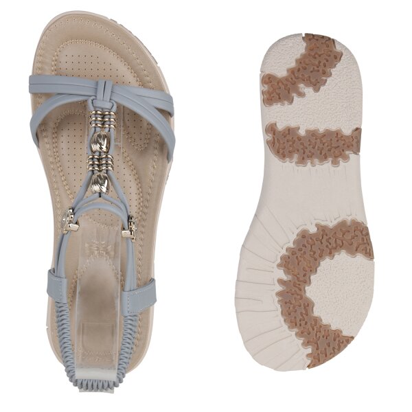 Stiefelparadies Damen Riemchensandalen in Grau Schlussverkauf