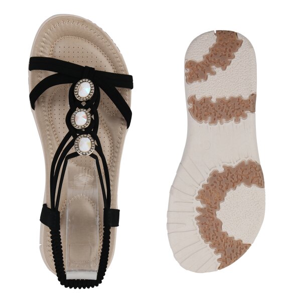 Stiefelparadies Damen Riemchensandalen in Schwarz Günstiger Verkauf