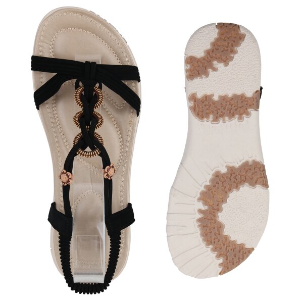 Stiefelparadies Damen Riemchensandalen in Schwarz Kostenloser Versand