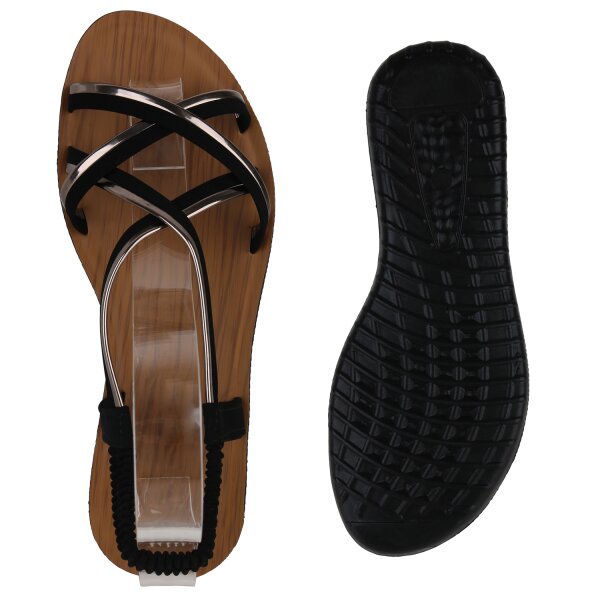 Stiefelparadies Damen Riemchensandalen in Schwarz Bronze Metallic Fabrikpreis