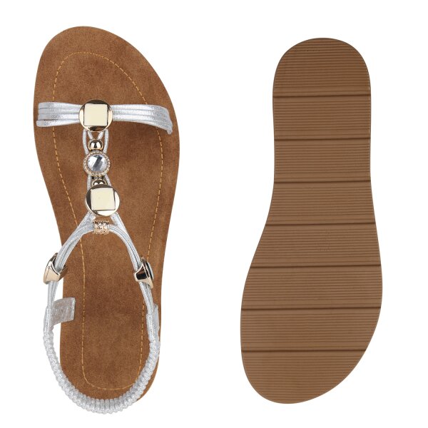 Stiefelparadies Damen Riemchensandalen in Silber Sonderangebot