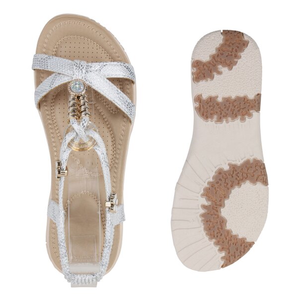 Stiefelparadies Damen Riemchensandalen in Silber Rabatt