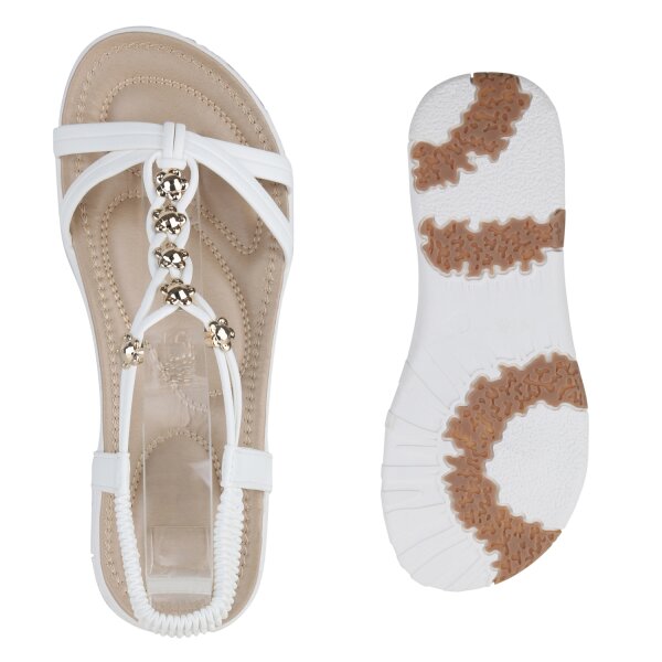 Stiefelparadies Damen Riemchensandalen in Weiss Versandkostenfrei