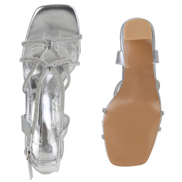 Stiefelparadies Damen Riemchensandaletten in Silber Cyber Monday