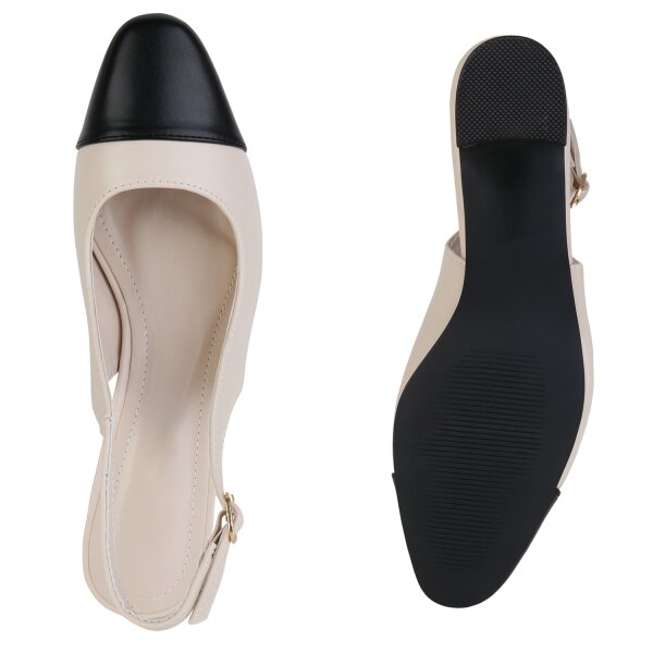 Stiefelparadies Damen Slingpumps in Beige Schwarz Osterangebot