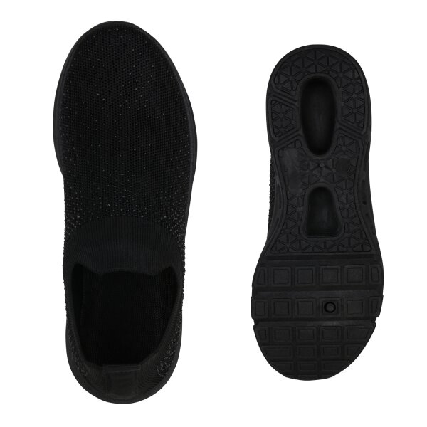 Stiefelparadies Damen Slip Ons in Schwarz Lagerräumung