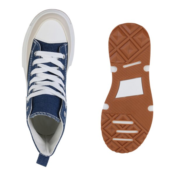 Stiefelparadies Damen Sneaker High in Dunkelblau Top Angebot