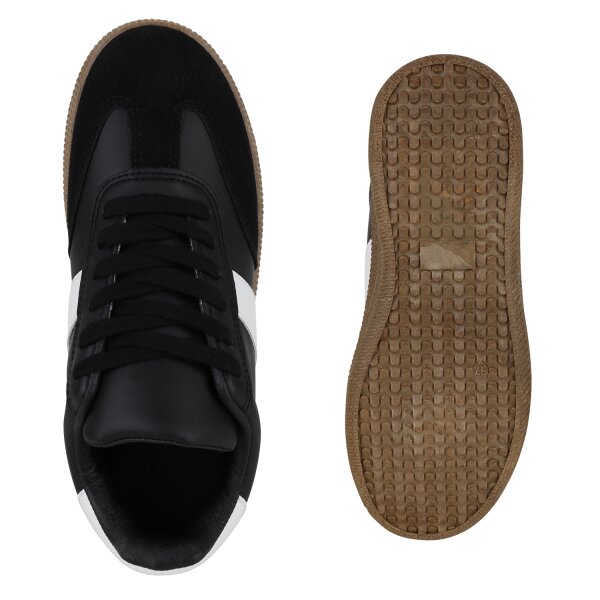 Stiefelparadies Damen Sneaker Low in Schwarz Weiss Große Rabatte