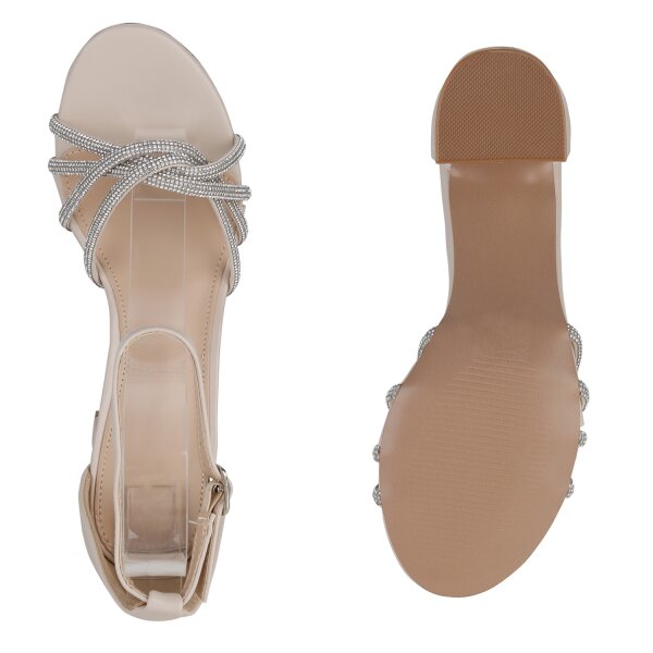 Stiefelparadies Damen Riemchensandaletten in Beige Tiefpreis