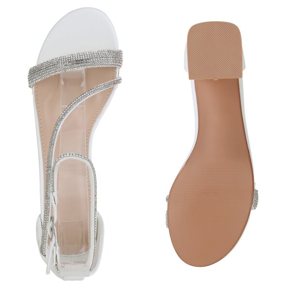 Stiefelparadies Damen Riemchensandaletten in Weiss Super Sparpreis