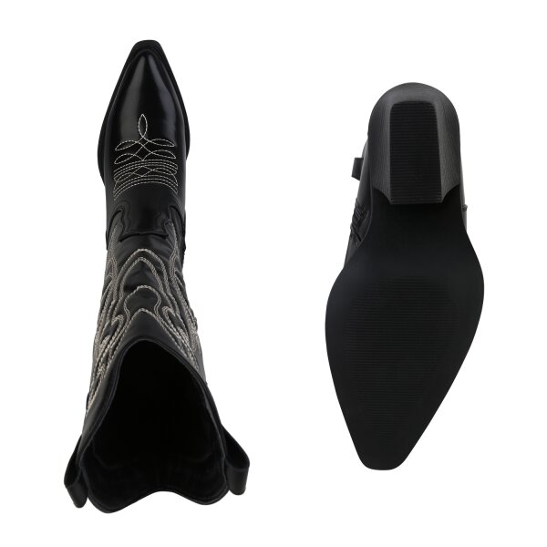 Stiefelparadies Damen Cowboystiefel in Schwarz Letzte 3 Tage
