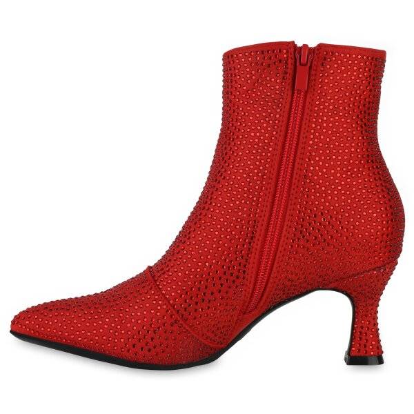 Stiefelparadies Damen Klassische Stiefeletten in Rot Velours Neueste Stile