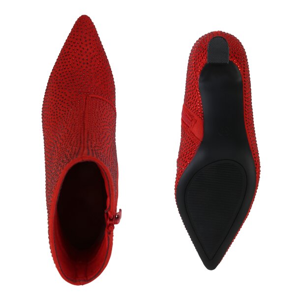 Stiefelparadies Damen Klassische Stiefeletten in Rot Velours Neueste Stile