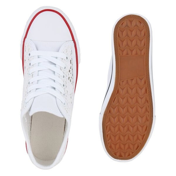 Stiefelparadies Damen Sneaker Low in Weiss Nur für heute