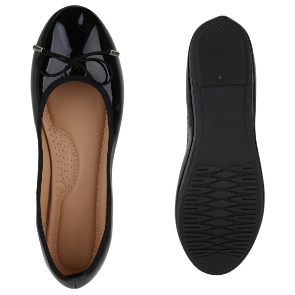 Stiefelparadies Damen Klassische Ballerinas in Schwarz Lack Sonderangebot der Fabrik