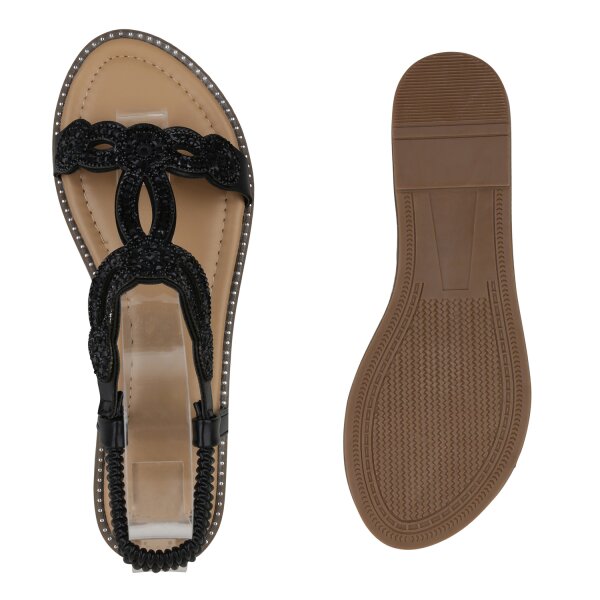 Stiefelparadies Damen Riemchensandalen in Schwarz Super Rabatt