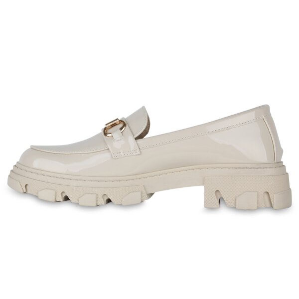 Stiefelparadies Damen Loafers in Beige Lack Kostenloser Versand international