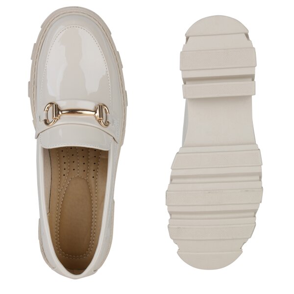 Stiefelparadies Damen Loafers in Beige Lack Kostenloser Versand international
