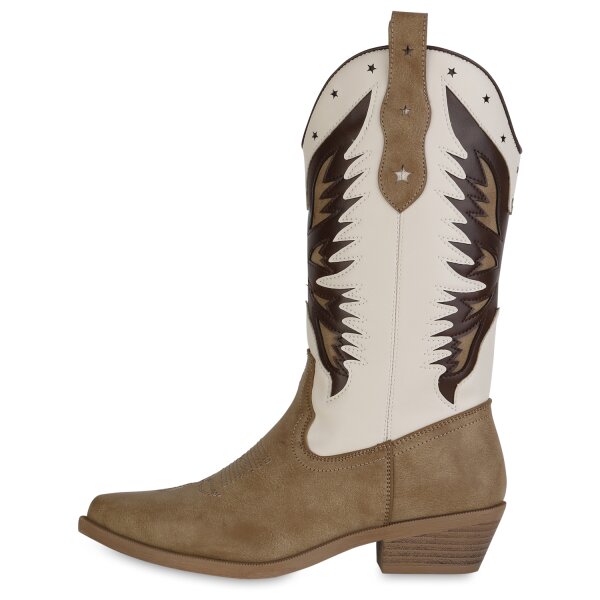 Stiefelparadies Damen Cowboystiefel in Khaki Beige Verkauf