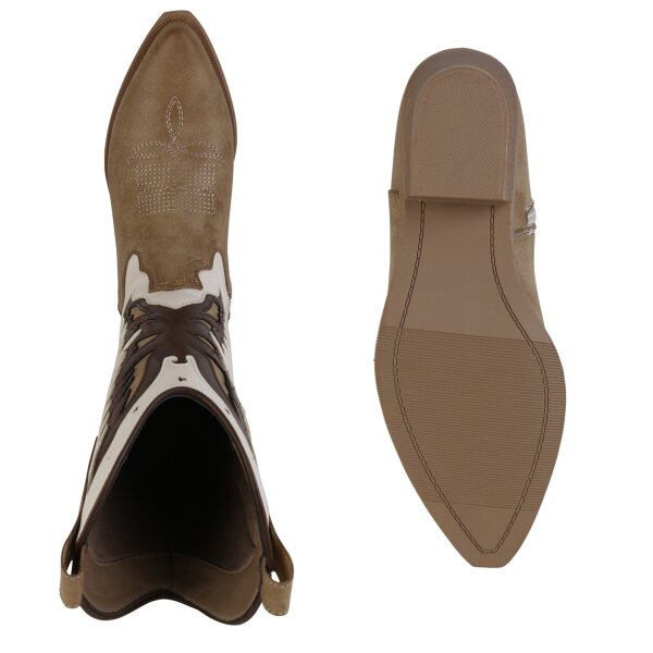Stiefelparadies Damen Cowboystiefel in Khaki Beige Verkauf