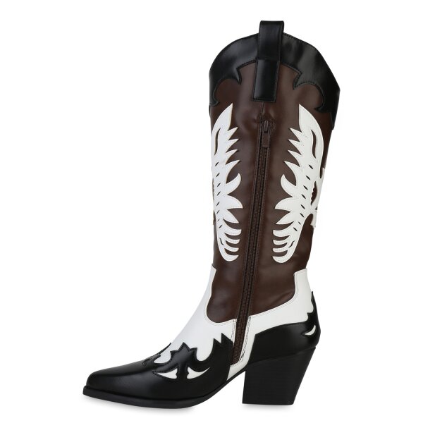 Stiefelparadies Damen Cowboystiefel in Schwarz Weiss Angebote
