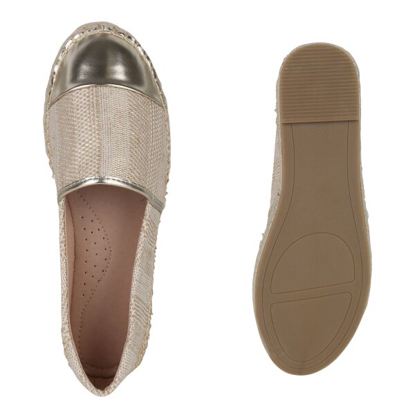Stiefelparadies Damen Espadrilles in Gold Fabrikverkauf