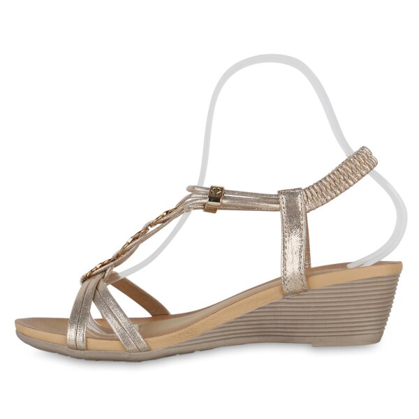Stiefelparadies Damen Keilsandaletten in Gold Fabrik Onlineshop