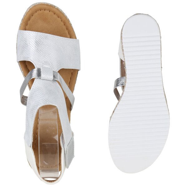 Stiefelparadies Damen Keilsandaletten in Weiss Flash Sale