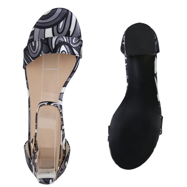 Stiefelparadies Damen Klassische Sandaletten in Schwarz Grau Weiss Muster Weihnachtsangebot
