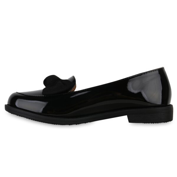 Stiefelparadies Damen Klassische Slippers in Schwarz Lack Osterangebot