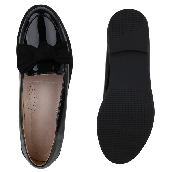 Stiefelparadies Damen Klassische Slippers in Schwarz Lack Osterangebot
