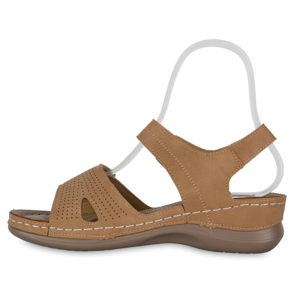 Stiefelparadies Damen Komfort Sandalen in Hellbraun Muttertagsangebot