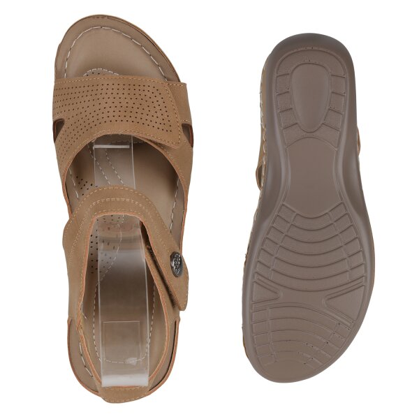 Stiefelparadies Damen Komfort Sandalen in Hellbraun Muttertagsangebot