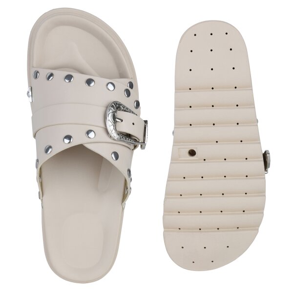 Stiefelparadies Damen Pantoletten in Beige Bestseller