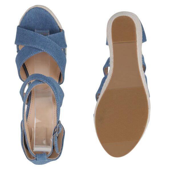 Stiefelparadies Damen Plateau Sandaletten in Blau Denim Discount Store für neue Produkte