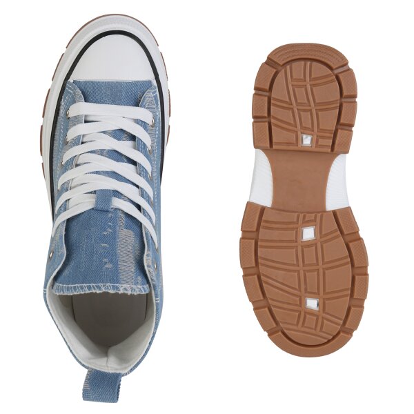 Stiefelparadies Damen Plateau Sneaker in Hellblau Denim Speichern exportieren