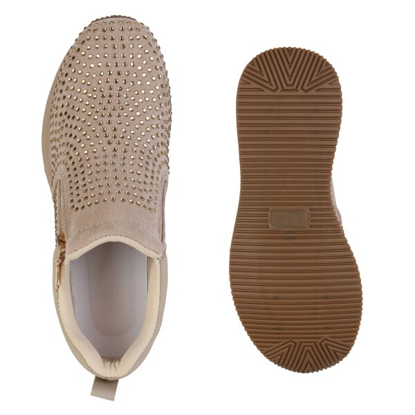 Stiefelparadies Damen Plateau Sneaker in Khaki Black Friday Preise