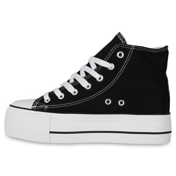 Stiefelparadies Damen Plateau Sneaker in Schwarz zollfrei