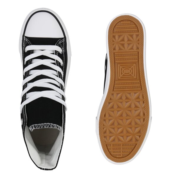 Stiefelparadies Damen Plateau Sneaker in Schwarz zollfrei