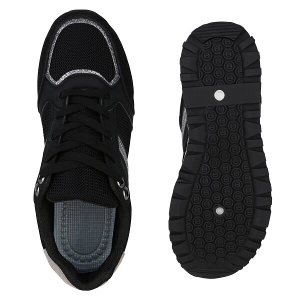 Stiefelparadies Damen Plateau Sneaker in Schwarz 50% Rabatt für begrenzte Zeit