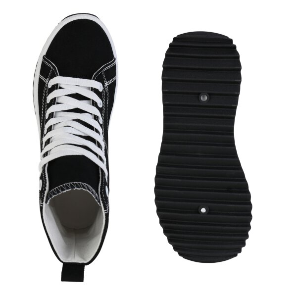 Stiefelparadies Damen Plateau Sneaker in Schwarz Rabatte dieses Monats